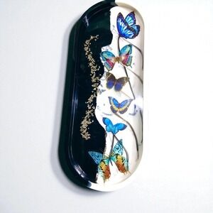 Stunning Black White Butterfly Resin Tray Decor Jewelry Dish Trinket Organizer